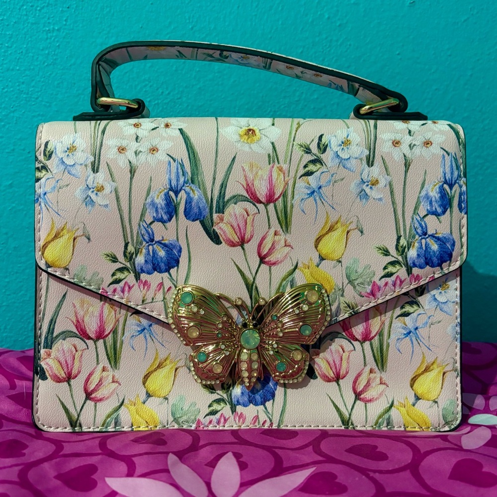 Aldo Pink Purse with Flowers and Butterflies